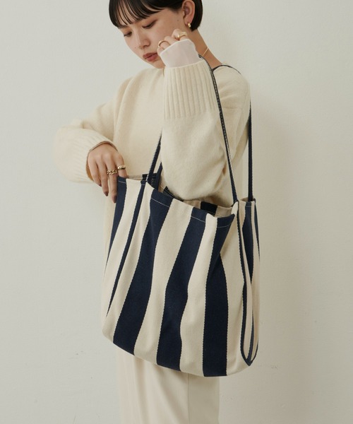 Aunt Marie's（アントマリーズ）の「ストライプオーバートートバッグ（トートバッグ・レディース・ブラック/ネイビー・FREE）」の21枚目の写真