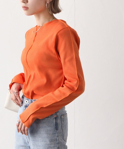 Chillfar（チルファー）の「カラーテレコメロートップス（Tシャツ/カットソー・レディース・ライトブルー/ブラック/オレンジ/ブルー/グリーン/アイボリー/カーキ/ブラウン・FREE）」の8枚目の写真