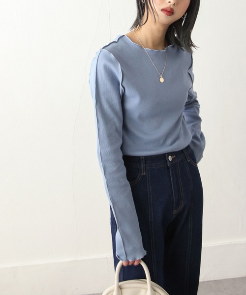 Chillfar（チルファー）の「カラーテレコメロートップス（Tシャツ/カットソー・レディース・ライトブルー/ブラック/オレンジ/ブルー/グリーン/アイボリー/カーキ/ブラウン・FREE）」の7枚目の写真