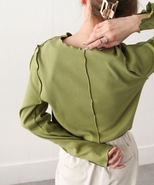 Chillfar（チルファー）の「カラーテレコメロートップス（Tシャツ/カットソー・レディース・ライトブルー/ブラック/オレンジ/ブルー/グリーン/アイボリー/カーキ/ブラウン・FREE）」の5枚目の写真