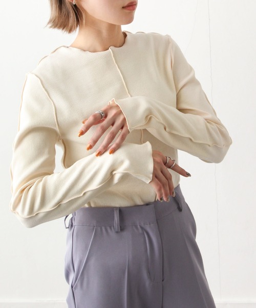 Chillfar（チルファー）の「カラーテレコメロートップス（Tシャツ/カットソー・レディース・ライトブルー/ブラック/オレンジ/ブルー/グリーン/アイボリー/カーキ/ブラウン・FREE）」の2枚目の写真