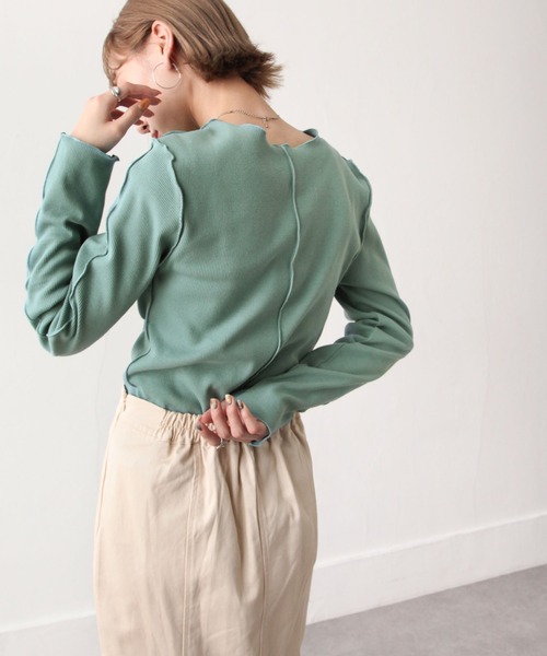 Chillfar（チルファー）の「カラーテレコメロートップス（Tシャツ/カットソー・レディース・ライトブルー/ブラック/オレンジ/ブルー/グリーン/アイボリー/カーキ/ブラウン・FREE）」の6枚目の写真