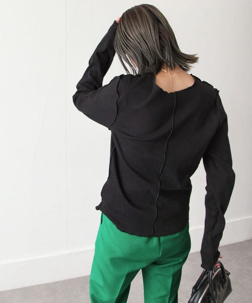 Chillfar（チルファー）の「カラーテレコメロートップス（Tシャツ/カットソー・レディース・ライトブルー/ブラック/オレンジ/ブルー/グリーン/アイボリー/カーキ/ブラウン・FREE）」の3枚目の写真