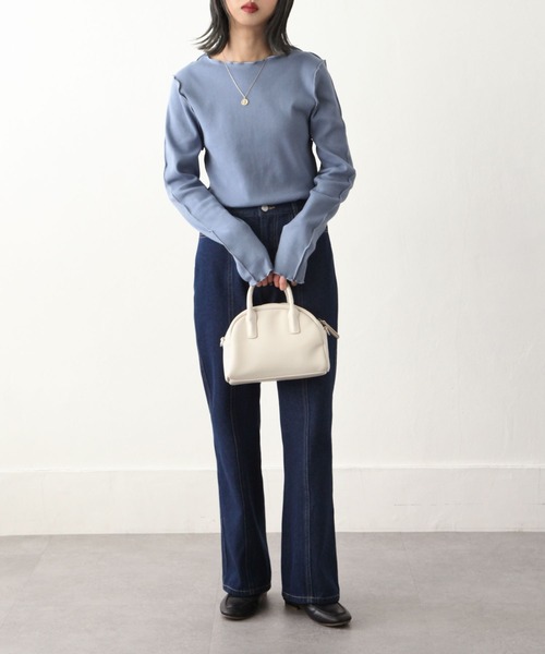 Chillfar（チルファー）の「カラーテレコメロートップス（Tシャツ/カットソー・レディース・ライトブルー/ブラック/オレンジ/ブルー/グリーン/アイボリー/カーキ/ブラウン・FREE）」の11枚目の写真