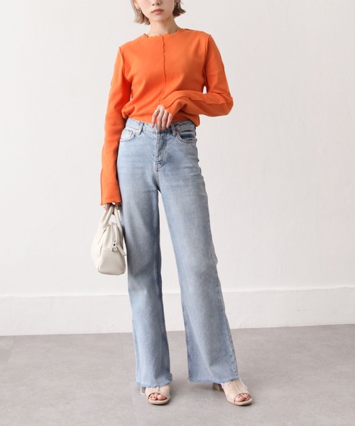 Chillfar（チルファー）の「カラーテレコメロートップス（Tシャツ/カットソー・レディース・ライトブルー/ブラック/オレンジ/ブルー/グリーン/アイボリー/カーキ/ブラウン・FREE）」の12枚目の写真