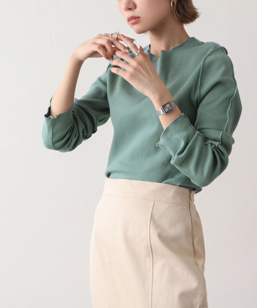 Chillfar（チルファー）の「カラーテレコメロートップス（Tシャツ/カットソー・レディース・ライトブルー/ブラック/オレンジ/ブルー/グリーン/アイボリー/カーキ/ブラウン・FREE）」の13枚目の写真