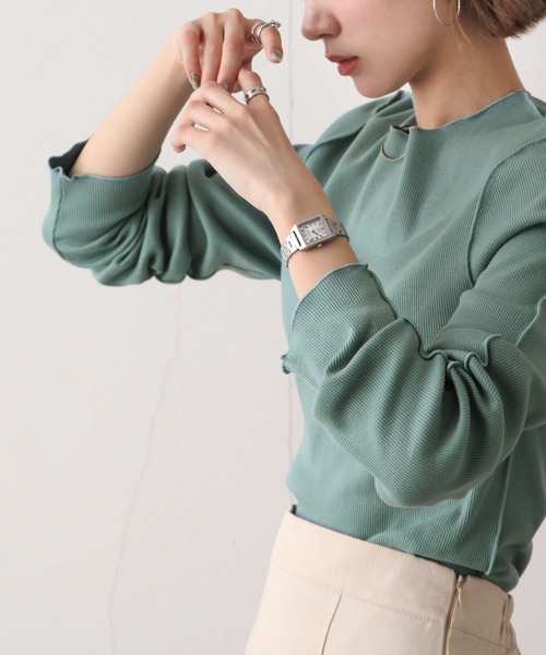 Chillfar（チルファー）の「カラーテレコメロートップス（Tシャツ/カットソー・レディース・ライトブルー/ブラック/オレンジ/ブルー/グリーン/アイボリー/カーキ/ブラウン・FREE）」の14枚目の写真