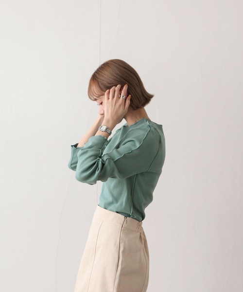 Chillfar（チルファー）の「カラーテレコメロートップス（Tシャツ/カットソー・レディース・ライトブルー/ブラック/オレンジ/ブルー/グリーン/アイボリー/カーキ/ブラウン・FREE）」の15枚目の写真