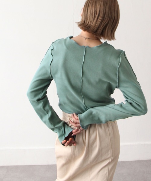 Chillfar（チルファー）の「カラーテレコメロートップス（Tシャツ/カットソー・レディース・ライトブルー/ブラック/オレンジ/ブルー/グリーン/アイボリー/カーキ/ブラウン・FREE）」の18枚目の写真