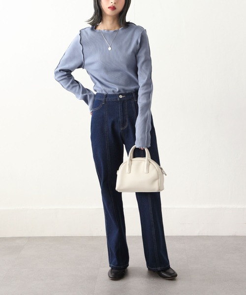 Chillfar（チルファー）の「カラーテレコメロートップス（Tシャツ/カットソー・レディース・ライトブルー/ブラック/オレンジ/ブルー/グリーン/アイボリー/カーキ/ブラウン・FREE）」の20枚目の写真