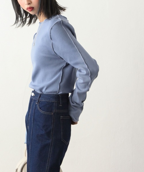 Chillfar（チルファー）の「カラーテレコメロートップス（Tシャツ/カットソー・レディース・ライトブルー/ブラック/オレンジ/ブルー/グリーン/アイボリー/カーキ/ブラウン・FREE）」の22枚目の写真