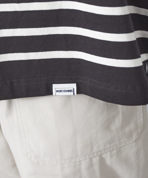 MONT KEMMEL（モンケメル）の「【MONTKEMMEL / モンケメル】別注 ボーダー オーバーサイズ クルーネック バスクTシャツ（Tシャツ/カットソー・メンズ・ブラック/カーキ/ブルー/スミクロ/グレイッシュブルー・46/48）」の16枚目の写真