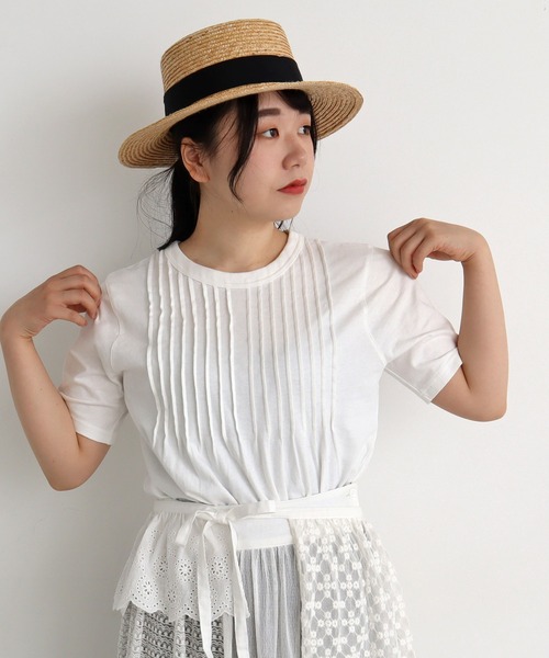 Malle（マル）の「malle 20/-天竺　ピンタックＴシャツ（Tシャツ/カットソー・レディース・ピンク/ブラック/オフホワイト・FREE）」の2枚目の写真