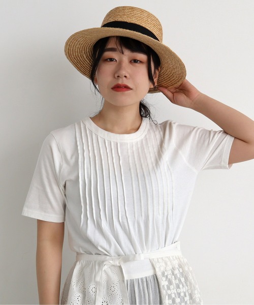 Malle（マル）の「malle 20/-天竺　ピンタックＴシャツ（Tシャツ/カットソー・レディース・ピンク/ブラック/オフホワイト・FREE）」の11枚目の写真