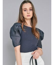 2WAY異素材パフスリーブニットカーディガン