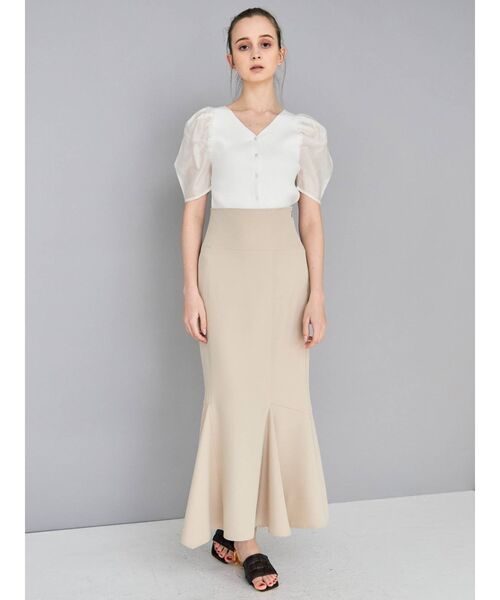 MERCURYDUO（マーキュリーデュオ）の「2WAY異素材パフスリーブニットカーディガン（カーディガン/ボレロ・レディース・オフホワイト/ベビーピンク/ネイビー・FREE）」の5枚目の写真