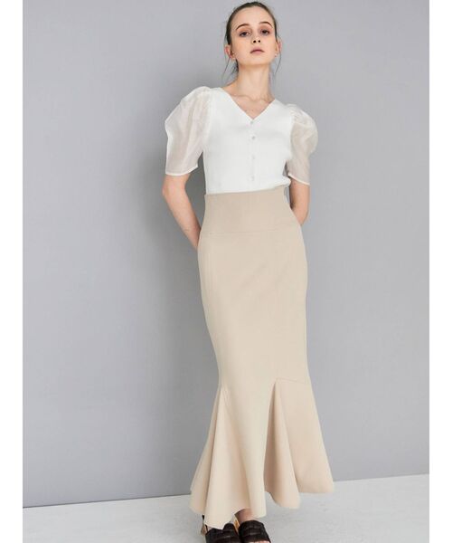 MERCURYDUO（マーキュリーデュオ）の「2WAY異素材パフスリーブニットカーディガン（カーディガン/ボレロ・レディース・オフホワイト/ベビーピンク/ネイビー・FREE）」の6枚目の写真