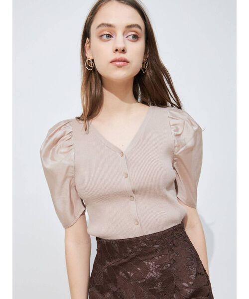 MERCURYDUO（マーキュリーデュオ）の「2WAY異素材パフスリーブニットカーディガン（カーディガン/ボレロ・レディース・オフホワイト/ベビーピンク/ネイビー・FREE）」の13枚目の写真