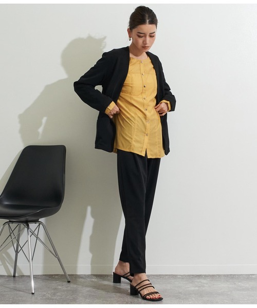 Settimissimo（セッティミッシモ）の「カットジョーゼットノーカラージャケット（ノーカラージャケット・レディース・ブラック/サックスブルー・M）」の6枚目の写真