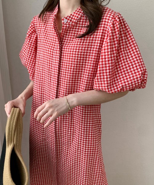 セール スタンドカラーギンガムチェックシャツワンピース ワンピース Diosfront ディオスフロント のファッション通販 Zozotown