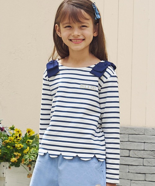 PAUL&JOE(ポールアンドジョー)の「PAUL & JOE(ポール & ジョー) Kids & Junior スカラップヘムボーダーロンT(Tシャツ/カットソー・キッズ・ネイビー/ラベンダー・140cm/120cm/110cm/130cm/150cm)」の2枚目の写真