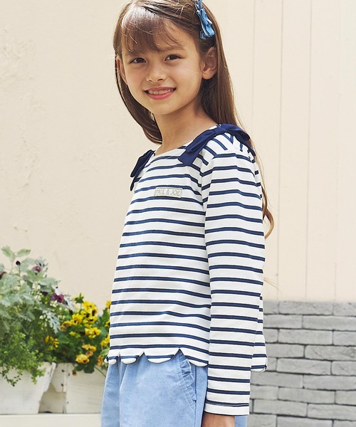 PAUL&JOE(ポールアンドジョー)の「PAUL & JOE(ポール & ジョー) Kids & Junior スカラップヘムボーダーロンT(Tシャツ/カットソー・キッズ・ネイビー/ラベンダー・140cm/120cm/110cm/130cm/150cm)」の5枚目の写真