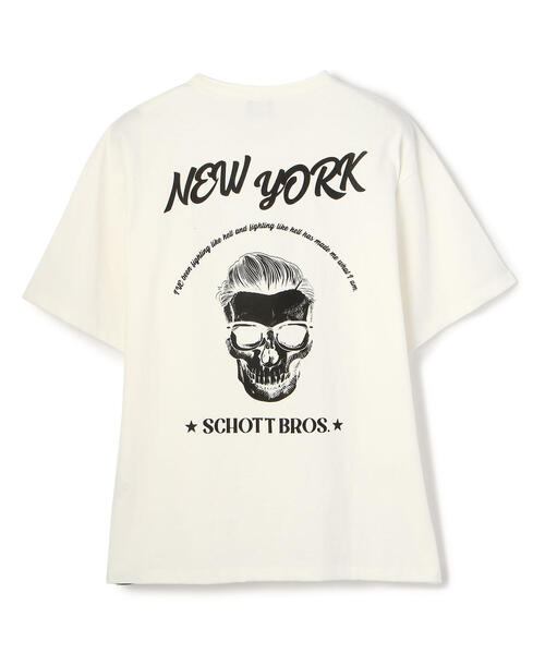 Schott 半袖シャツ ホワイト スカルプリント schott（ショット）の「Schott/ショット/SKULL W/GLASSES HENLEY T