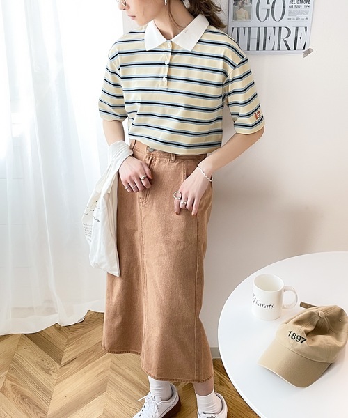 Java(ジャバ)の「《JaVa ジャバコラボ》愛されレトロボーダー。マルチボーダー衿付き半袖Tee(ポロシャツ・レディース・ベージュ/ネイビー/オリーブ/イエロー/ブルー/グリーン・SMALL/MEDIUM/LARGE/X-LARGE)」の10枚目の写真
