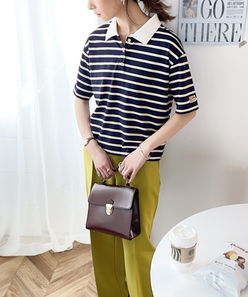 Java(ジャバ)の「《JaVa ジャバコラボ》愛されレトロボーダー。マルチボーダー衿付き半袖Tee(ポロシャツ・レディース・ベージュ/ネイビー/オリーブ/イエロー/ブルー/グリーン・SMALL/MEDIUM/LARGE/X-LARGE)」の17枚目の写真