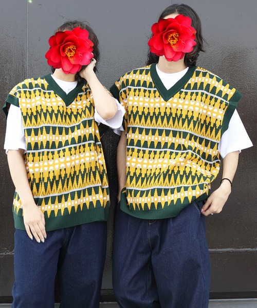 ８(eight)（エイト）の「ジャガード幾何学柄ニットベスト（ベスト・メンズ・ベージュ/グリーン/チャコール・LARGE/X-LARGE/MEDIUM）」の9枚目の写真