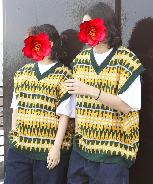 ８(eight)（エイト）の「ジャガード幾何学柄ニットベスト（ベスト・メンズ・ベージュ/グリーン/チャコール・LARGE/X-LARGE/MEDIUM）」の10枚目の写真