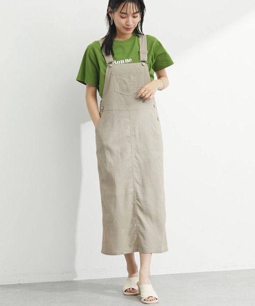 Green　Parks（グリーンパークス）の「ベルギーリネン混ジャンスカ（ジャンパースカート・レディース・ベージュ/ダークグレー・FREE）」の2枚目の写真