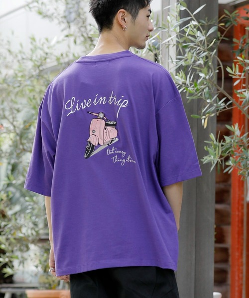 Beno(ビーノ)の「バック刺繍 オーバーサイズ スーベニアTEE BIKE(Tシャツ/カットソー・メンズ・グリーン/サックスブルー/パープル/ブラック/オフホワイト・M/L/LL)」の5枚目の写真