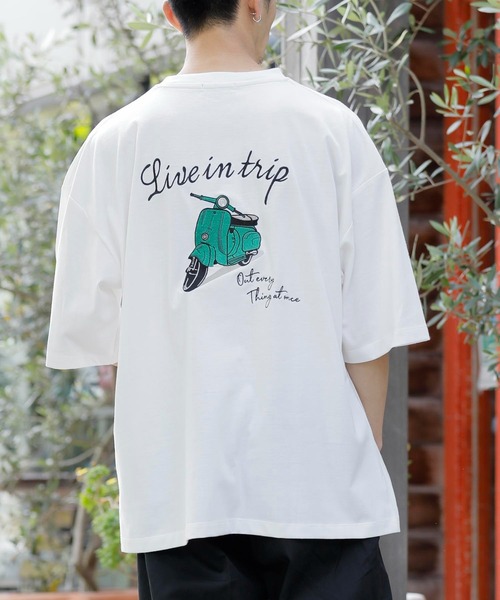 Beno(ビーノ)の「バック刺繍 オーバーサイズ スーベニアTEE BIKE(Tシャツ/カットソー・メンズ・グリーン/サックスブルー/パープル/ブラック/オフホワイト・M/L/LL)」の2枚目の写真