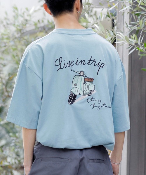 Beno(ビーノ)の「バック刺繍 オーバーサイズ スーベニアTEE BIKE(Tシャツ/カットソー・メンズ・グリーン/サックスブルー/パープル/ブラック/オフホワイト・M/L/LL)」の4枚目の写真