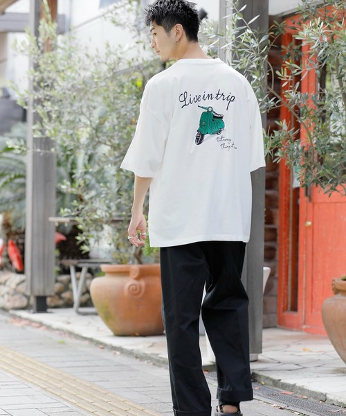 Beno(ビーノ)の「バック刺繍 オーバーサイズ スーベニアTEE BIKE(Tシャツ/カットソー・メンズ・グリーン/サックスブルー/パープル/ブラック/オフホワイト・M/L/LL)」の22枚目の写真