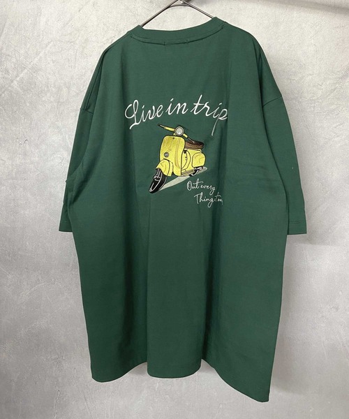 Beno(ビーノ)の「バック刺繍 オーバーサイズ スーベニアTEE BIKE(Tシャツ/カットソー・メンズ・グリーン/サックスブルー/パープル/ブラック/オフホワイト・M/L/LL)」の8枚目の写真
