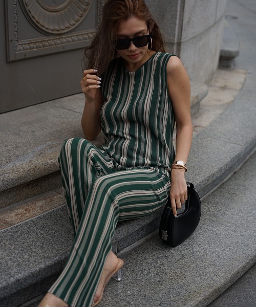 esutoreja（エストレジャ）の「2カラーストライプパンツ（その他パンツ・レディース・グリーン/アイボリー/ブラック・FREE）」の9枚目の写真