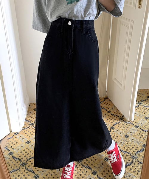 Dita Muaj.(ディータムアージュ)の「ハイウエストデニムAラインスカート(デニムスカート・レディース・ブラック/ネイビー・L/M/S)」の2枚目の写真