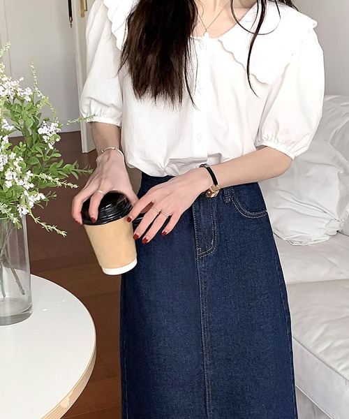 Dita Muaj.(ディータムアージュ)の「ハイウエストデニムAラインスカート(デニムスカート・レディース・ブラック/ネイビー・L/M/S)」の7枚目の写真