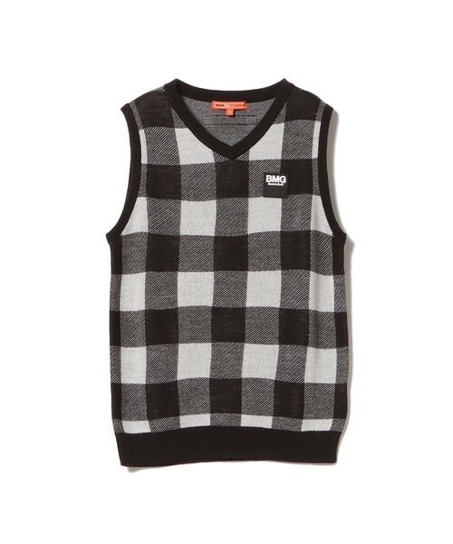 ビームス　ゴルフ　ウール　ニット　ベスト　チェック柄　セーター　ウェア　緑　M ビームス ゴルフ ウール ニット ベスト チェック柄 セーター