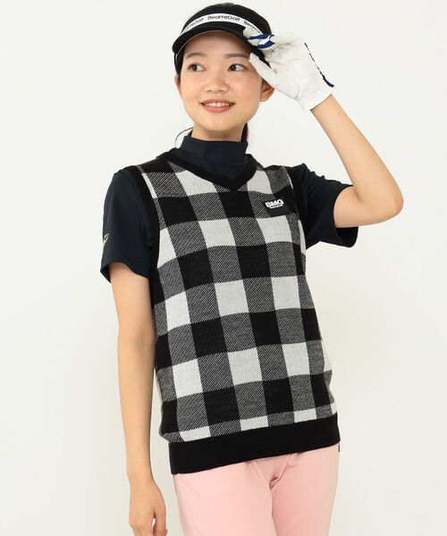 ビームス　ゴルフ　ウール　ニット　ベスト　チェック柄　セーター　ウェア　緑　M ビームス ゴルフ ウール ニット ベスト チェック柄 セーター ウェア 緑