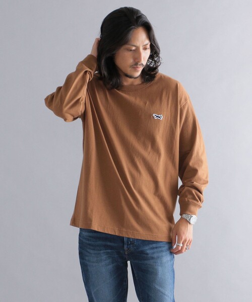 PENNEYS(ぺニーズ)の「*【SHIPS別注】PENNEYS: FOX ロゴ ワッペン ソリッド / ボーダー クルーネック Tシャツ (ロンT)(Tシャツ/カットソー・メンズ・ホワイト/ブラック/チャコールグレー/ブラウン/ライトグリーン/ネイビー/ラベンダー・SMALL/MEDIUM/LARGE/X-LARGE)」の5枚目の写真