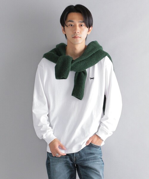 PENNEYS(ぺニーズ)の「*【SHIPS別注】PENNEYS: FOX ロゴ ワッペン ソリッド / ボーダー クルーネック Tシャツ (ロンT)(Tシャツ/カットソー・メンズ・ホワイト/ブラック/チャコールグレー/ブラウン/ライトグリーン/ネイビー/ラベンダー・SMALL/MEDIUM/LARGE/X-LARGE)」の2枚目の写真