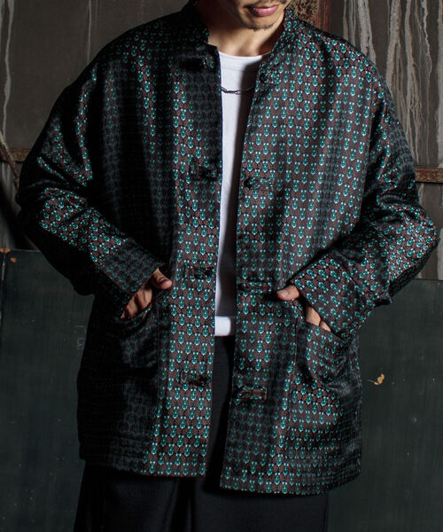 GLOSTER(グロスター)の「【GLOSTER/グロスター】ジャガードチャイナシャツ 総柄 小紋柄(シャツ/ブラウス・メンズ・ブラウン系その他/ベージュ系その他/グリーン系その他・S/M/L)」の1枚目の写真