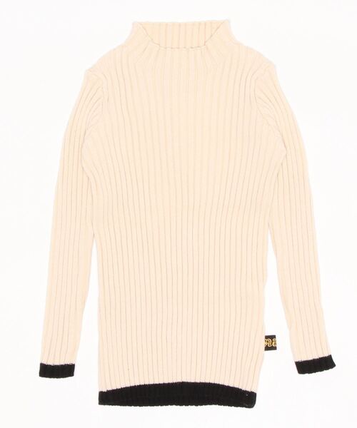 nino（ニノ）の「ワイドリブＫＮＩＴ　配色ライン（ニット/セーター・キッズ・ターコイズブルー/ブラック/ホワイト/スモークピンク/アイボリー・L/M/S/XS）」の2枚目の写真