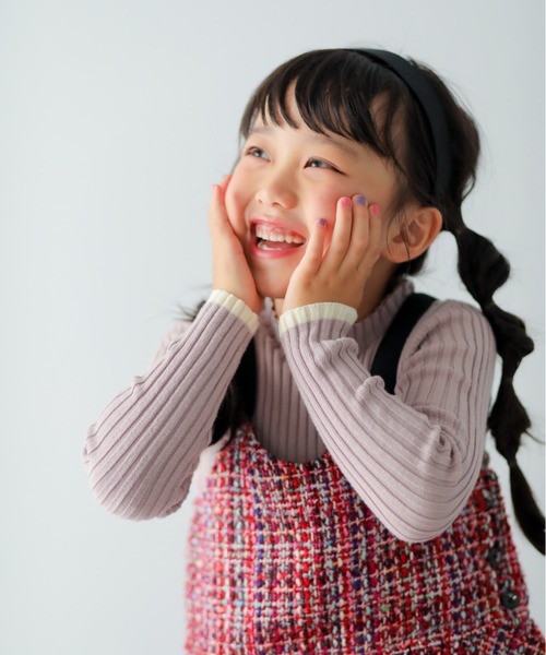 nino（ニノ）の「ワイドリブＫＮＩＴ　配色ライン（ニット/セーター・キッズ・ターコイズブルー/ブラック/ホワイト/スモークピンク/アイボリー・L/M/S/XS）」の5枚目の写真