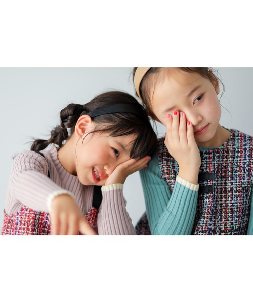 nino（ニノ）の「ワイドリブＫＮＩＴ　配色ライン（ニット/セーター・キッズ・ターコイズブルー/ブラック/ホワイト/スモークピンク/アイボリー・L/M/S/XS）」の8枚目の写真