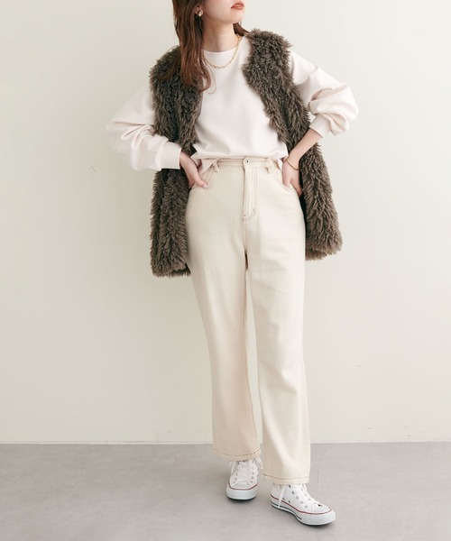 natural couture(ナチュラルクチュール)の「2022AWアイテム/質感と色味にこだわった きれいめクロップド丈プルオーバー(Tシャツ/カットソー・レディース・サックスブルー/オフホワイト/モカ/ピンク・FREE)」の9枚目の写真