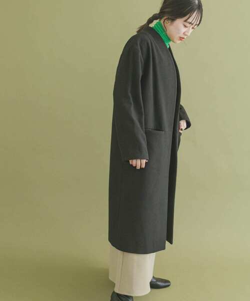 ジャーナルスタンダードレサージュ　ノーカラーウールコート　グリーン　フリー ITEMS URBANRESEARCH（アイテムズ アーバンリサーチ）の「ウールノー